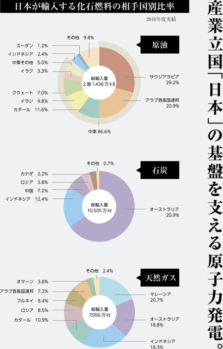 日本が輸入する化石燃料の相手国別比率